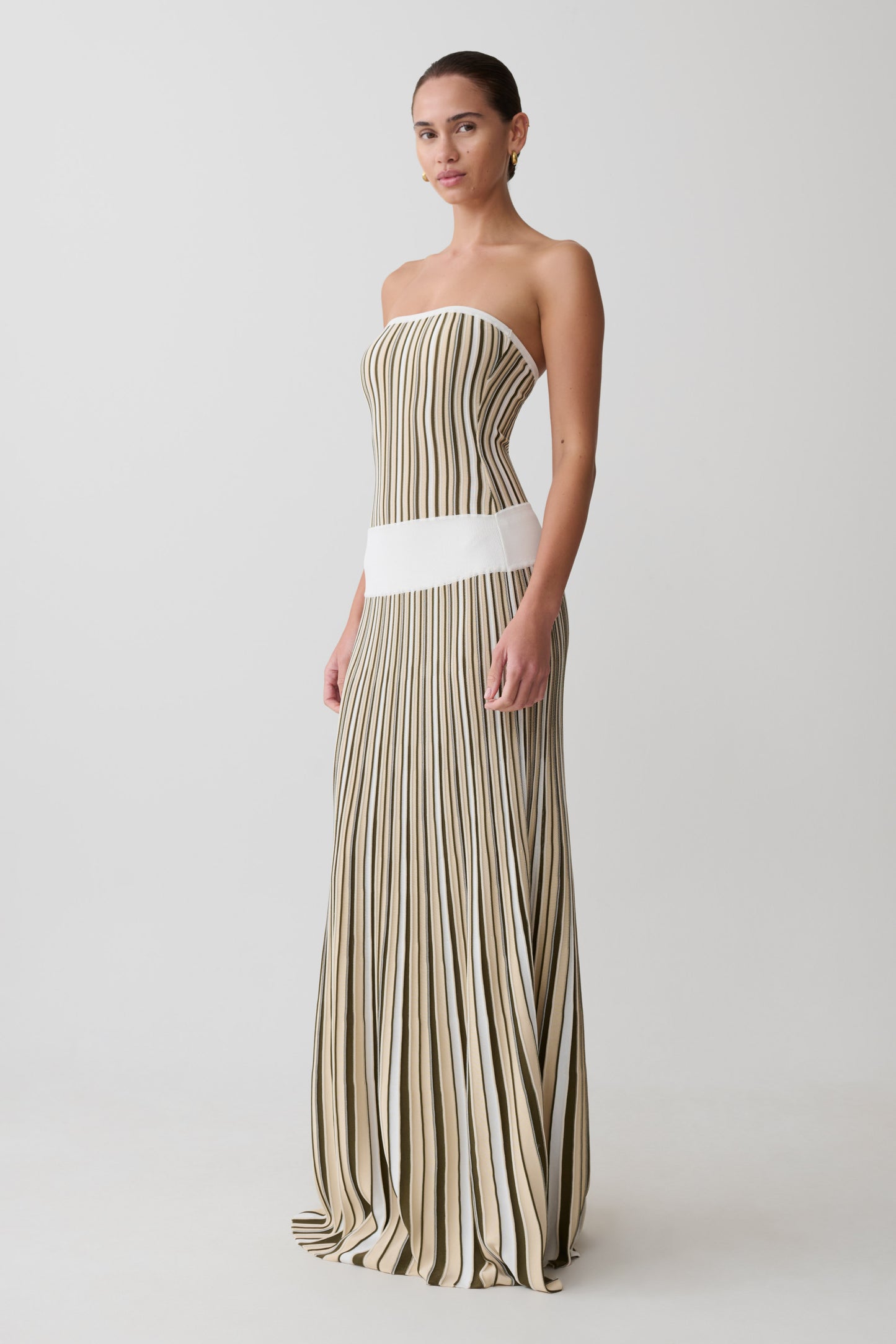 Joyce Stripe Maxi Knit Dress - Khaki/Ivory