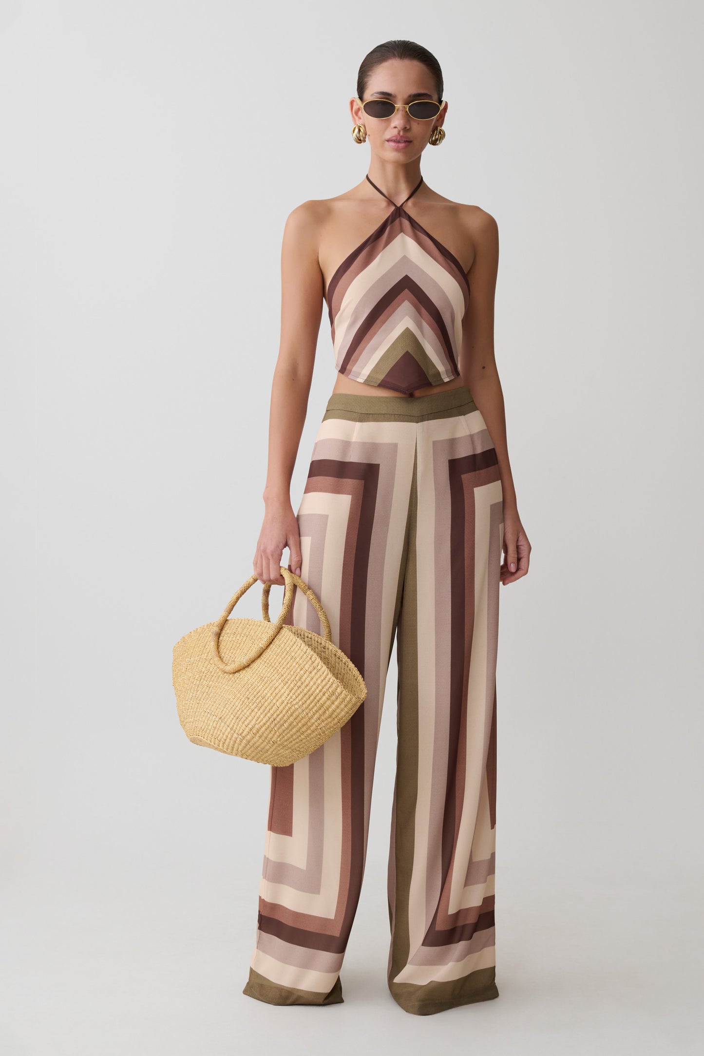 Thea Halter Chiffon Sleeveless Top - Multi Stripe