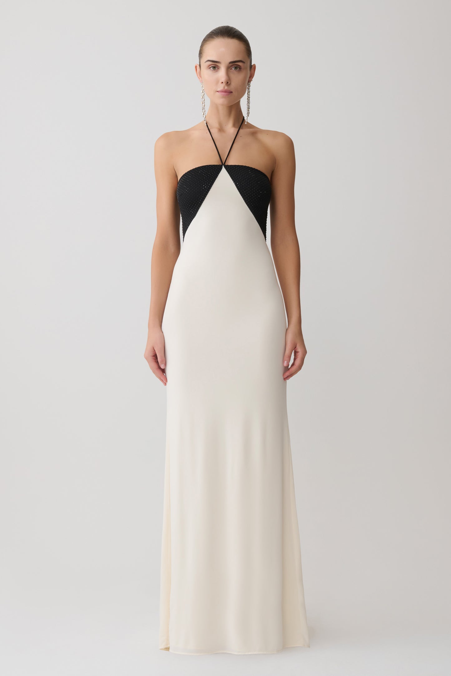 Hien Sequin Halter Maxi Dress - Black/Ivory