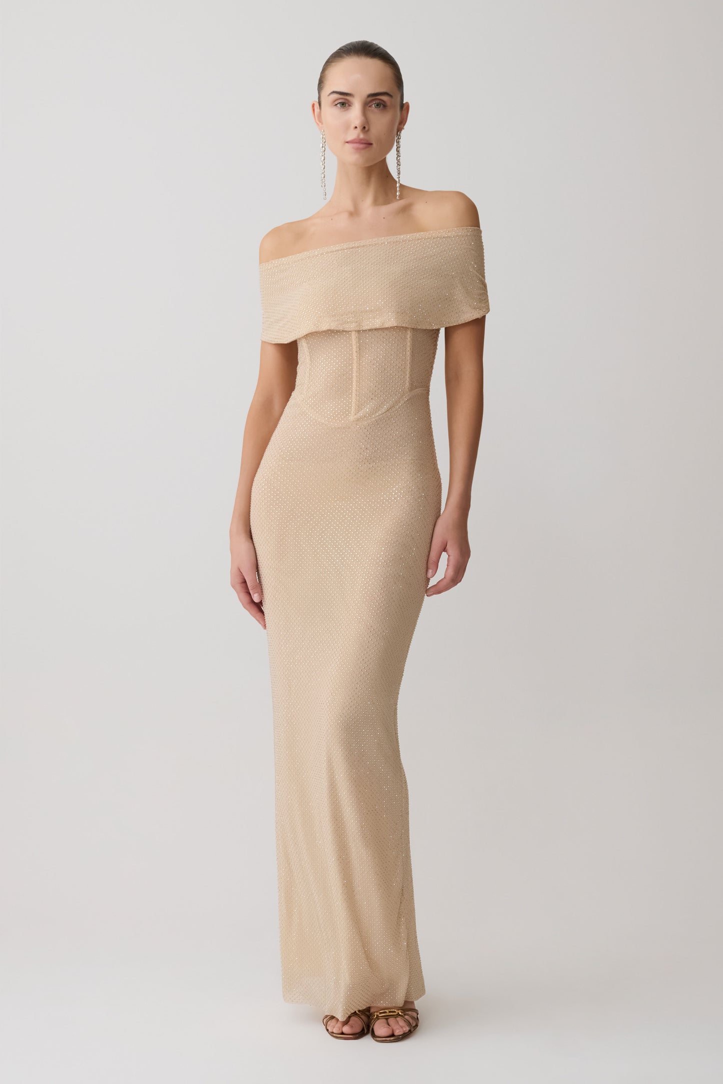 Phi Multi-Wear Cowl Diamante Maxi Dress - Gold