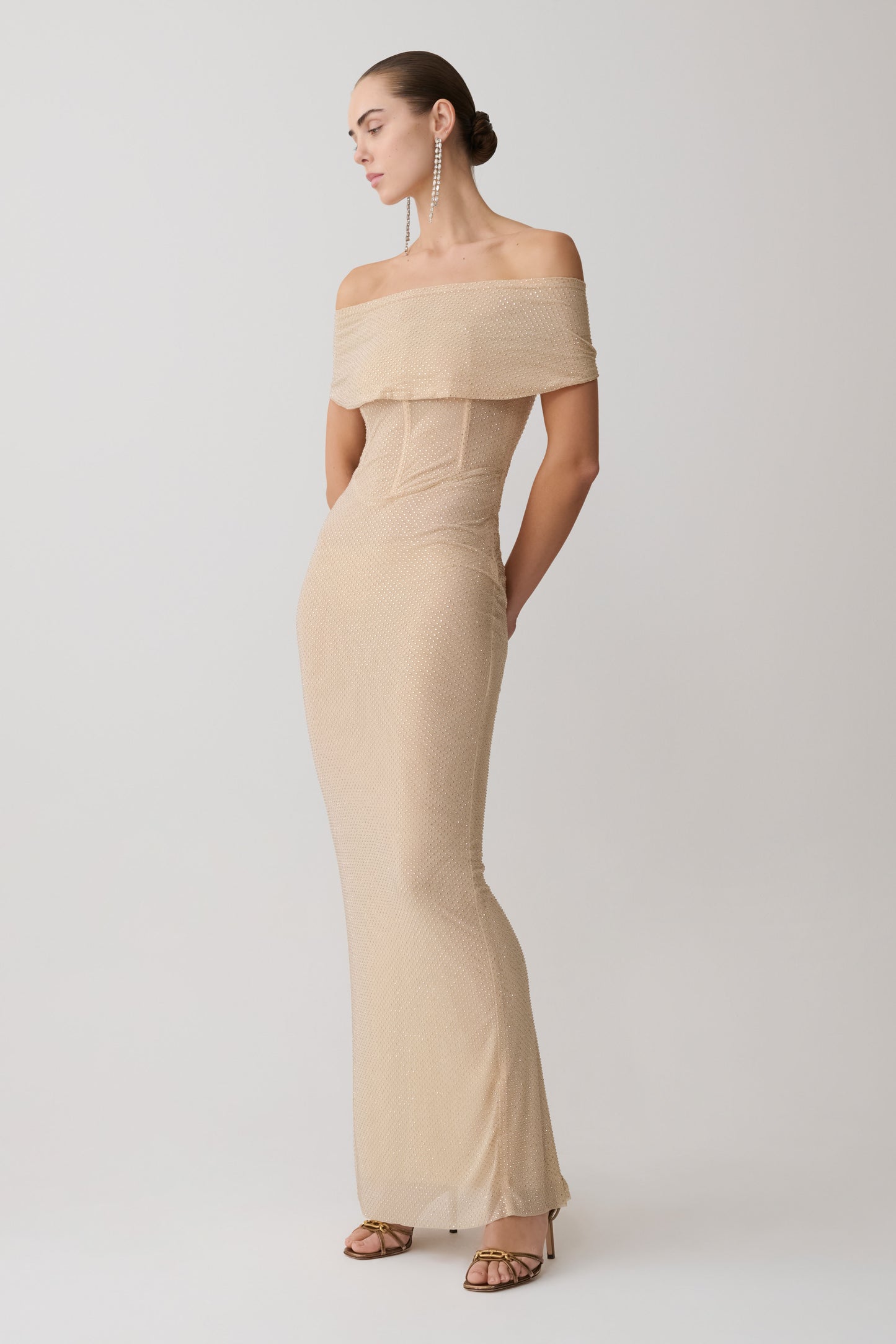 Phi Multi-Wear Cowl Diamante Maxi Dress - Gold