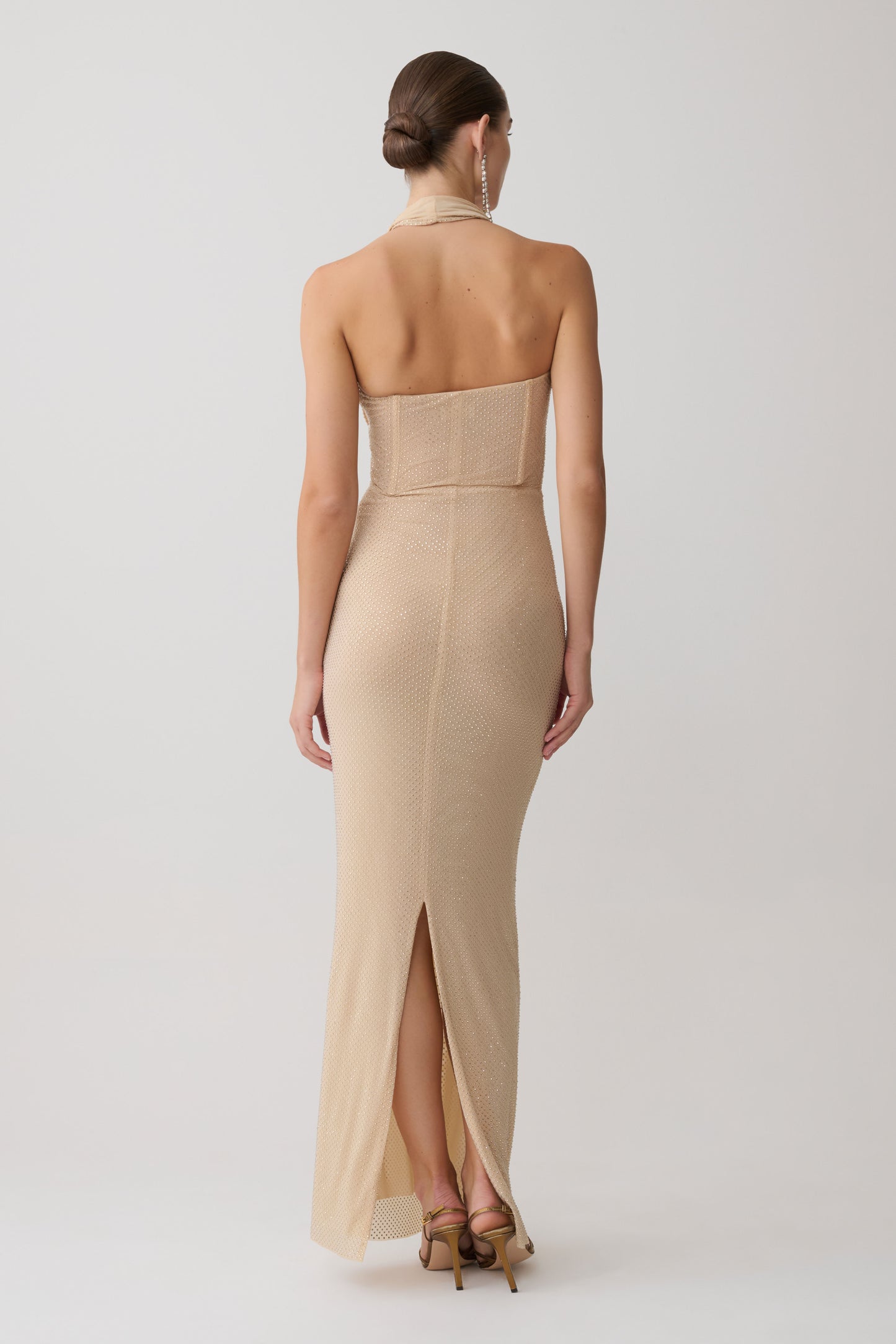 Phi Multi-Wear Cowl Diamante Maxi Dress - Gold