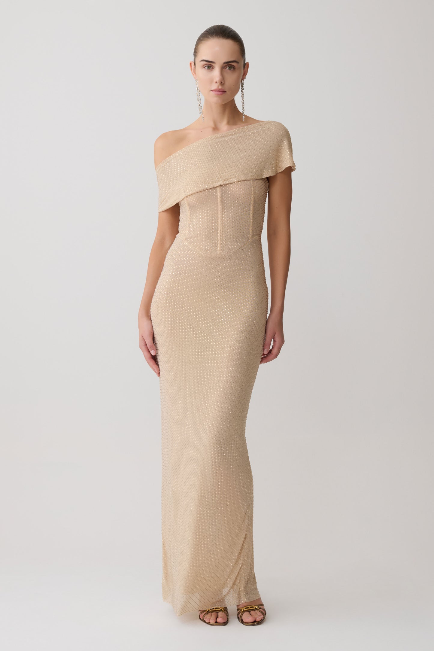 Phi Multi-Wear Cowl Diamante Maxi Dress - Gold