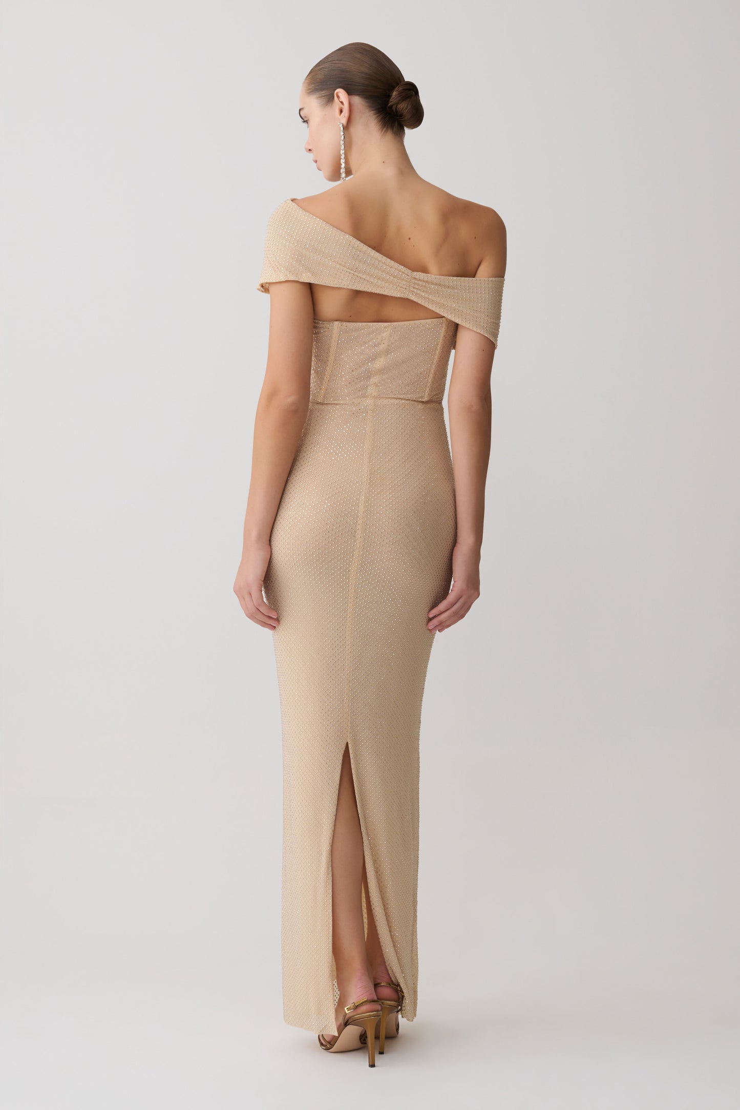 Phi Multi-Wear Cowl Diamante Maxi Dress - Gold