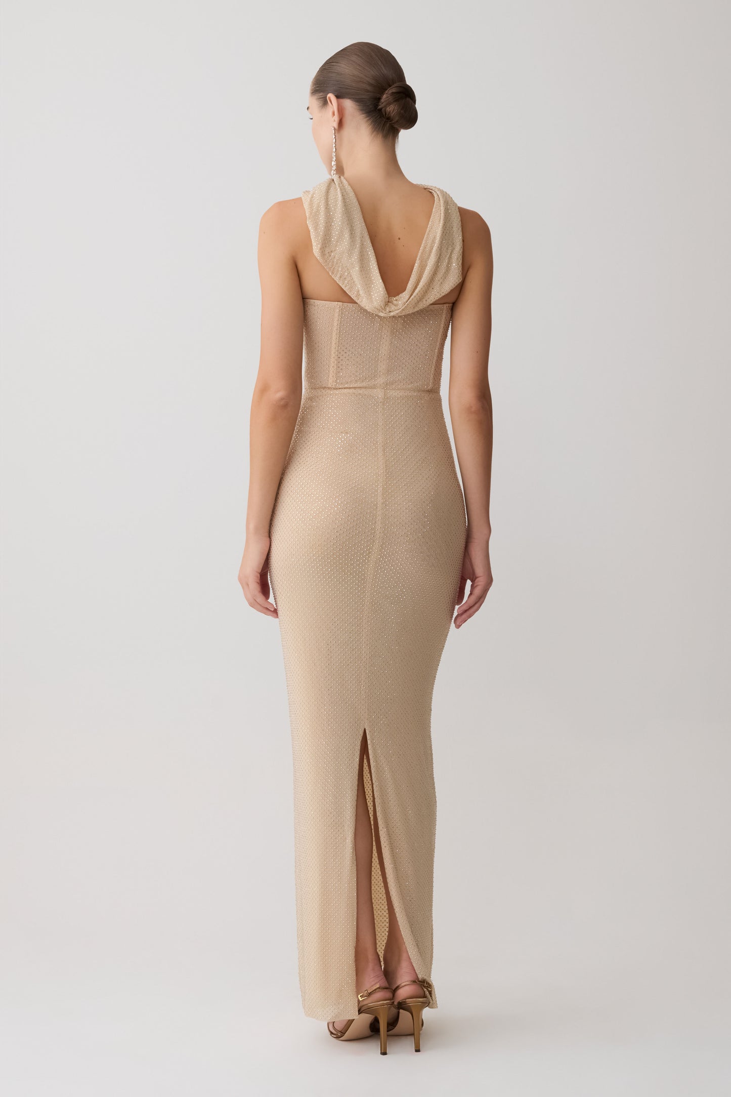 Phi Multi-Wear Cowl Diamante Maxi Dress - Gold