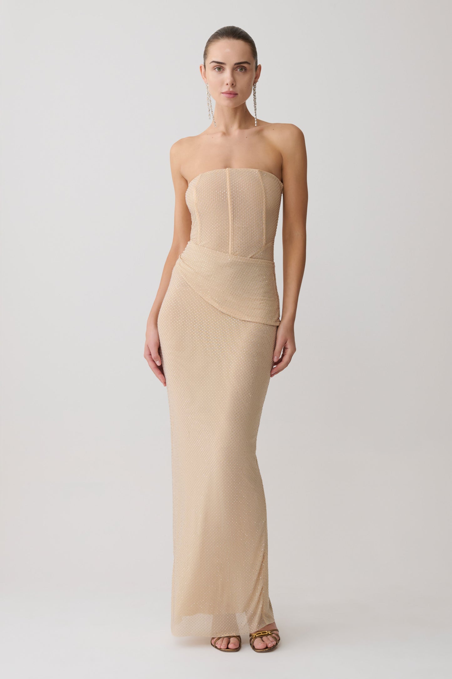 Phi Multi-Wear Cowl Diamante Maxi Dress - Gold