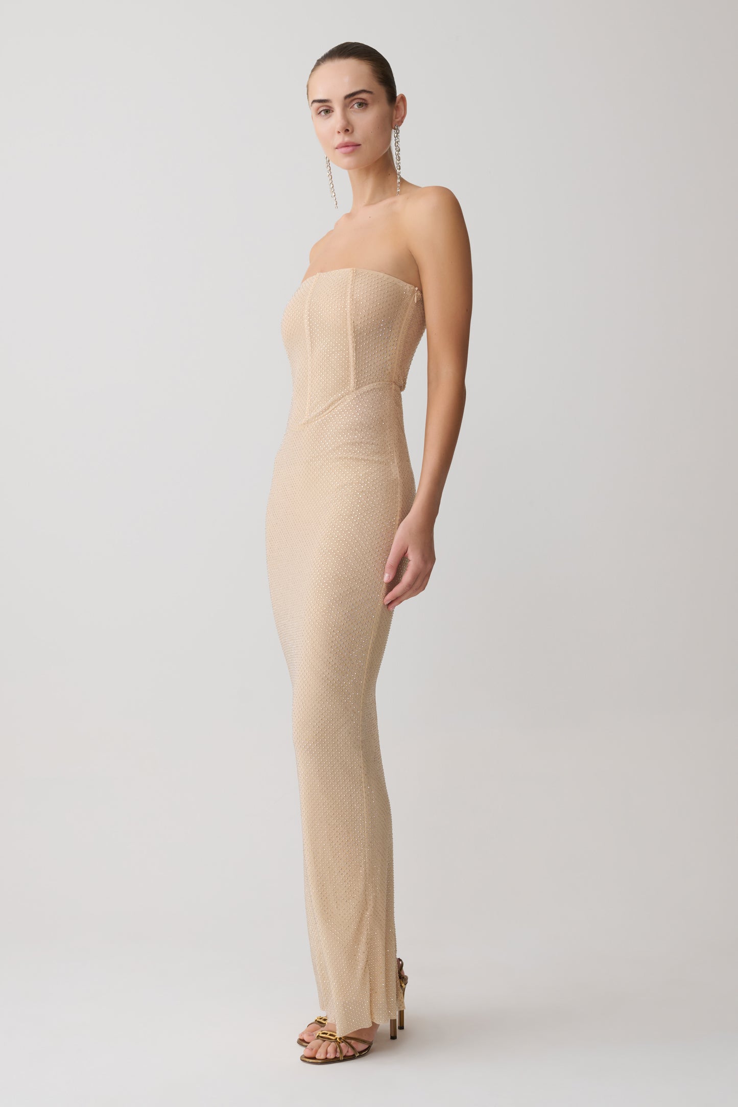 Phi Multi-Wear Cowl Diamante Maxi Dress - Gold
