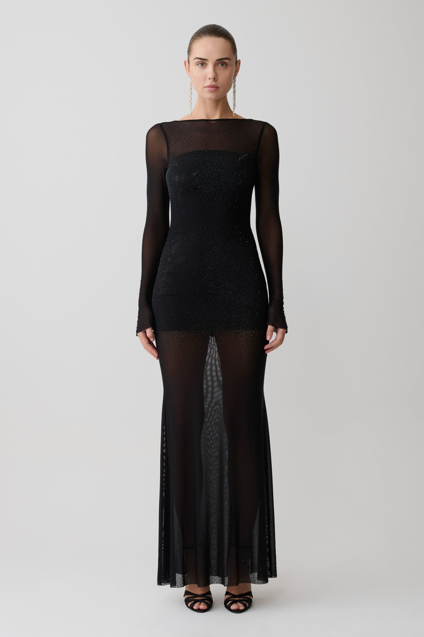 Lior Mesh Maxi Dress With Hotfix - Black