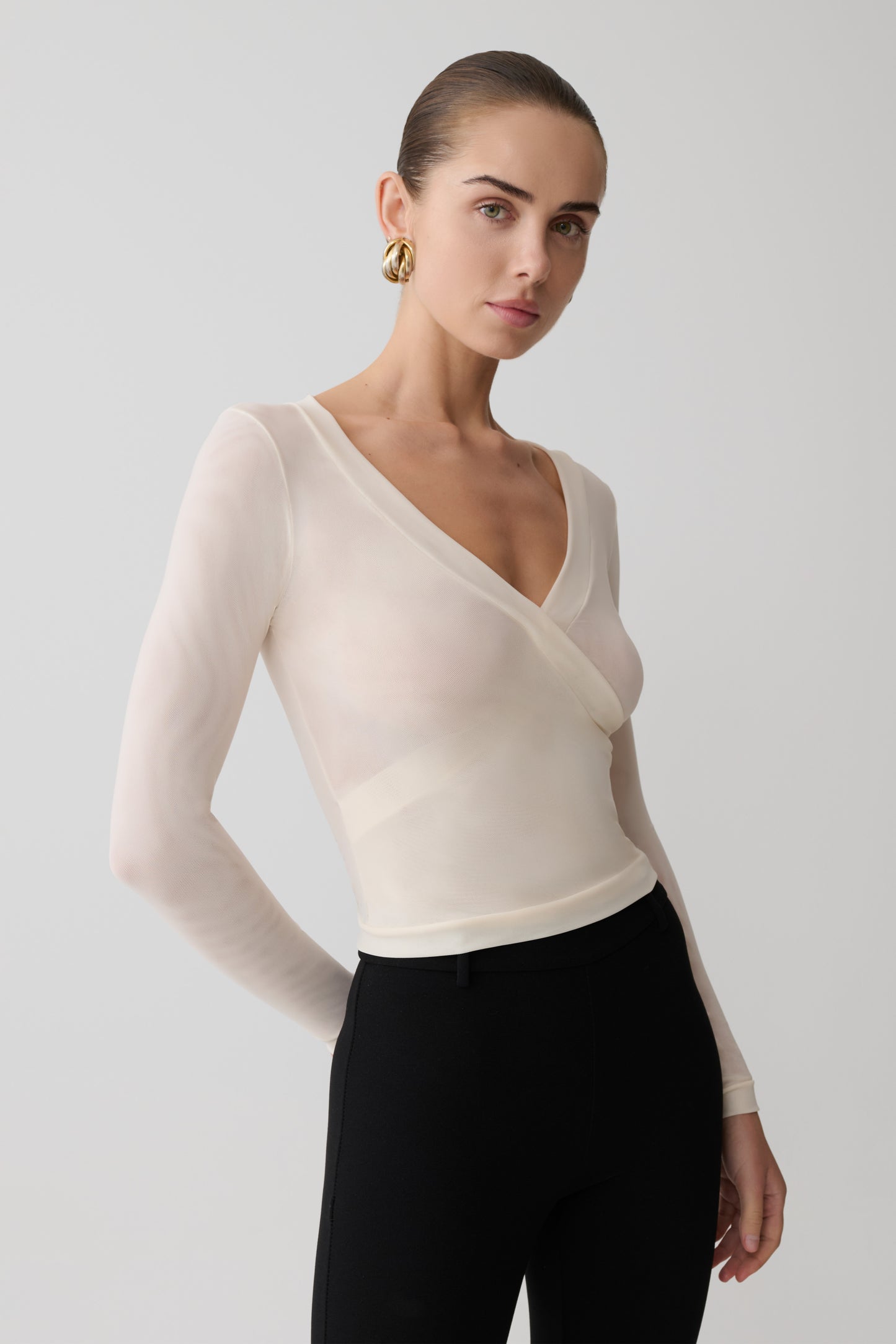 Lumi Long Sleeve Mesh Top - Bone