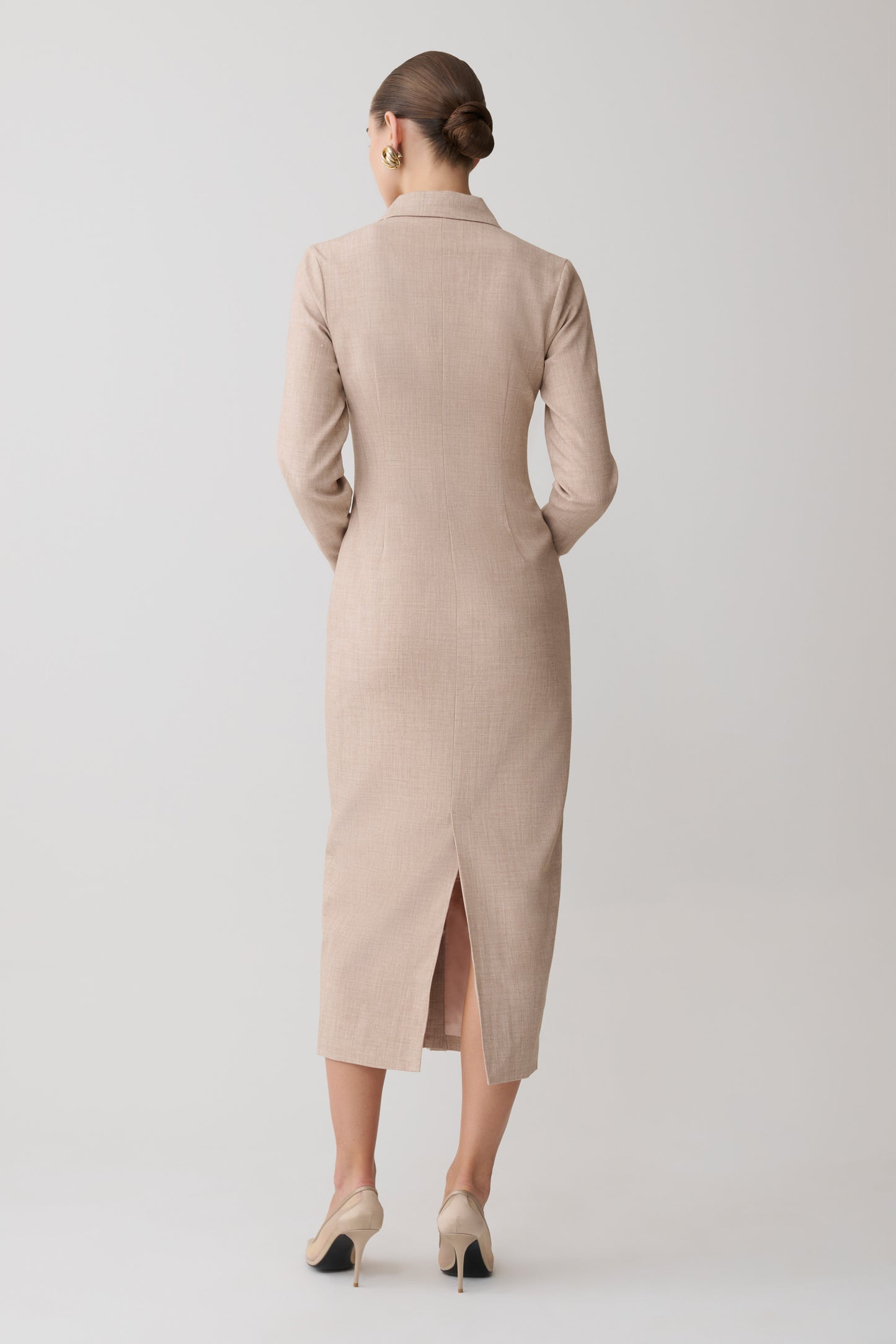 Dorian Fitted Shirt Midi Dress - Wheat Marle