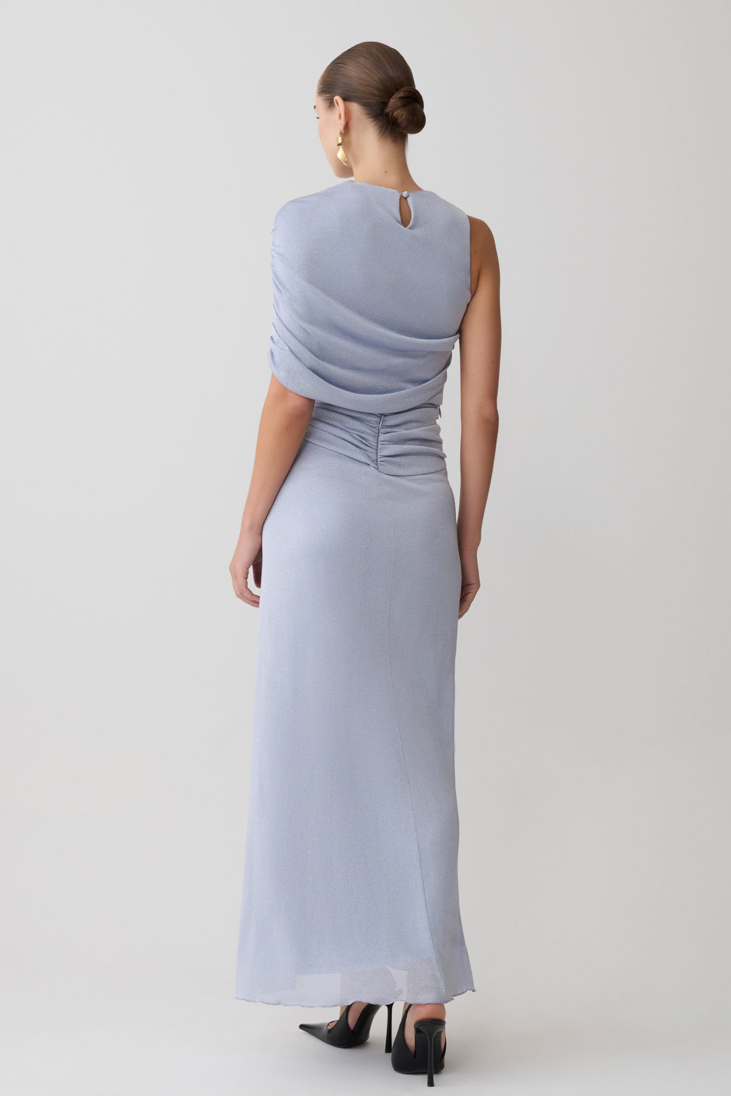 Adrienne Lurex Knot Maxi Skirt - Pastel Blue