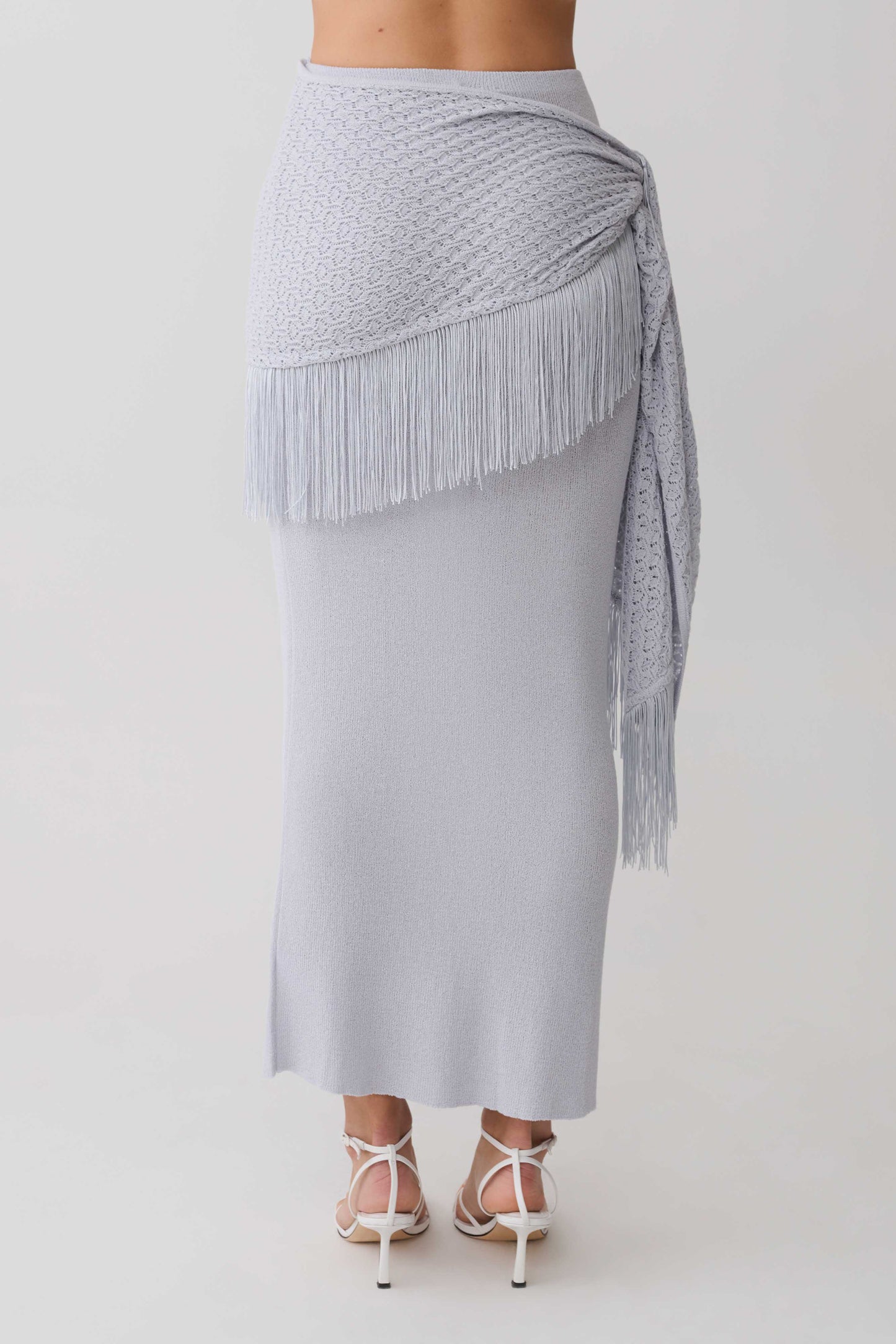 Jaytee Knit Maxi Skirt With Fringe Tie - Sky Blue