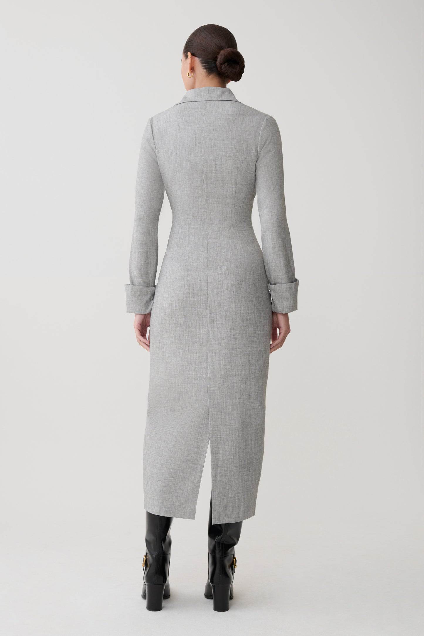 Dorian Fitted Shirt Midi Dress - Charcoal Marle