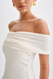 Melina Slinky Off Shoulder Mini Dress - Ivory