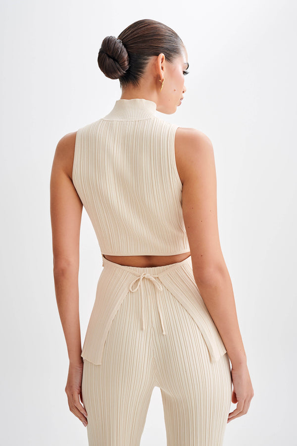 Collective Tops - Tanya Cut Out High Neck Top - Cream sixth image