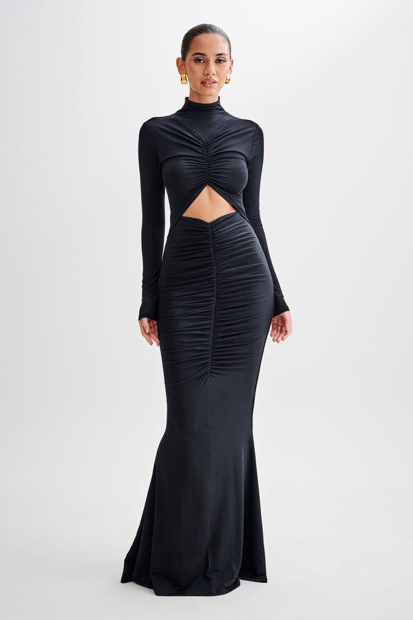 Pia Slinky Long Sleeve Cutout Maxi Dress - Black - View 6 | Shop Formal Dress