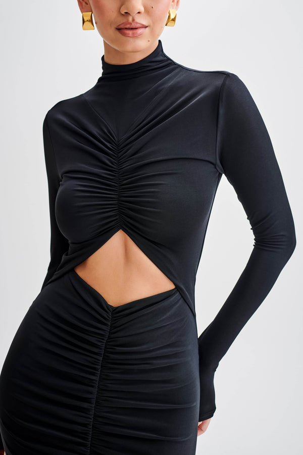 Pia Slinky Long Sleeve Cutout Maxi Dress - Black - View 4 | Shop Formal Dress