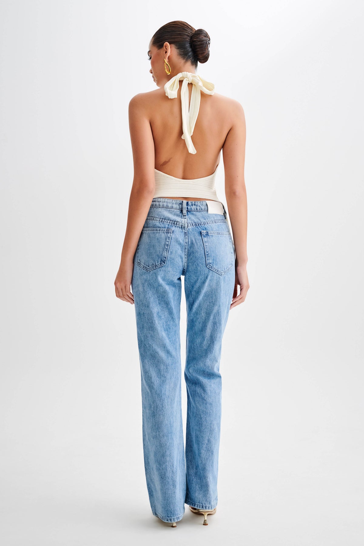 Laila Longline Halter Rib Knit Top - Ivory Marle