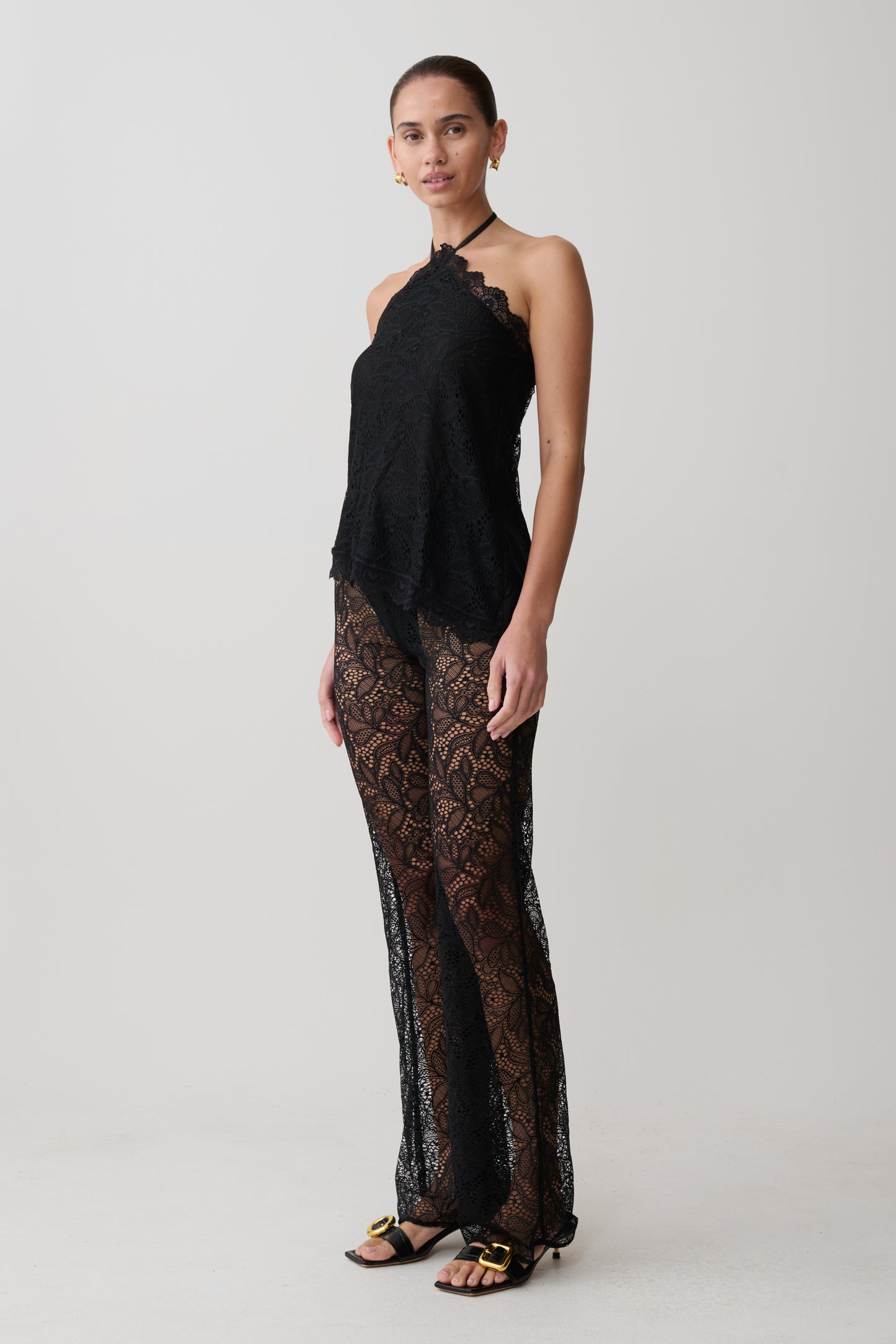 Theodosia Wide Leg Lace Pants - Black