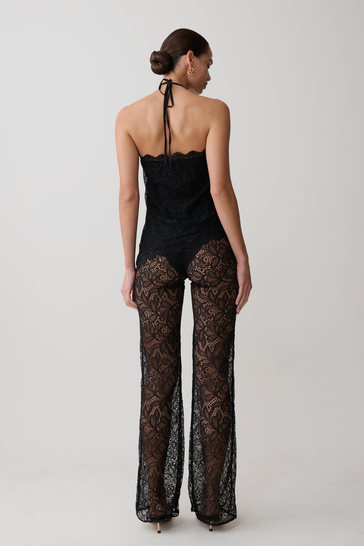 Theodosia Asymmetric Lace Halter Top - Black