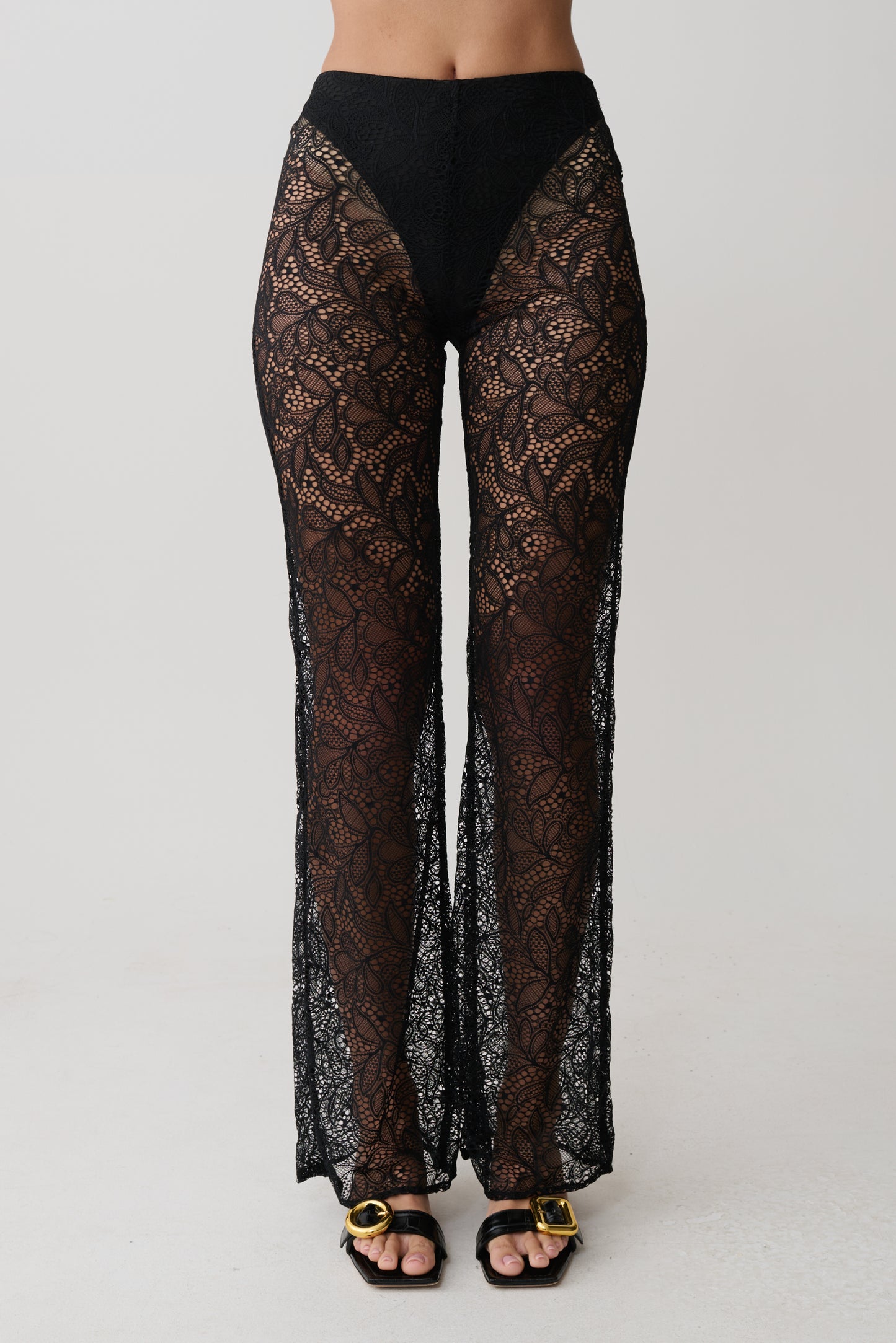Theodosia Wide Leg Lace Pants - Black