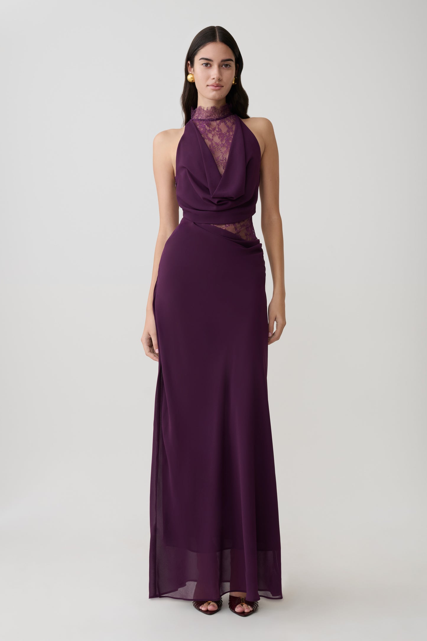 Arra Chiffon And Lace Halter Maxi Dress - Plum