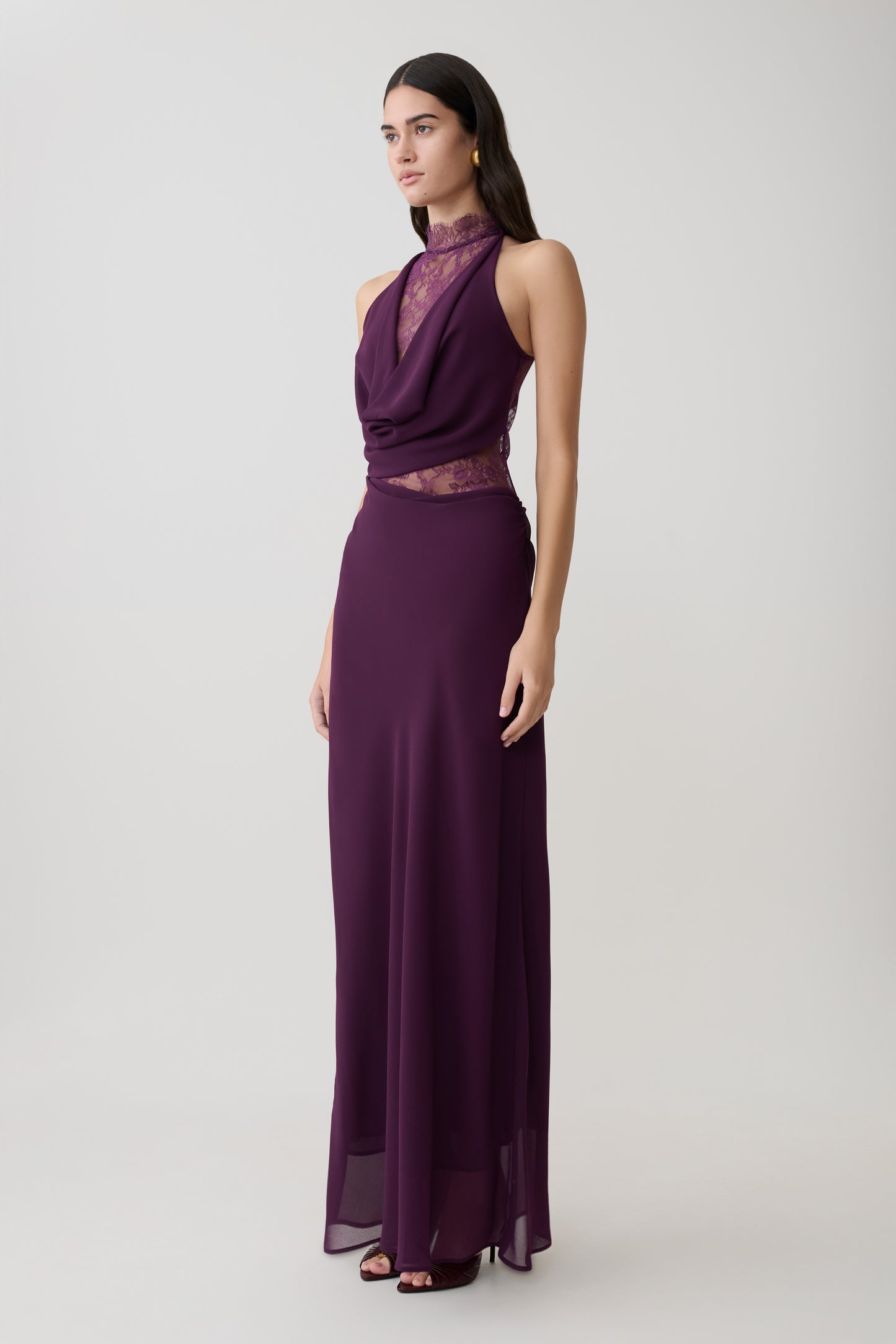 Arra Chiffon And Lace Halter Maxi Dress - Plum