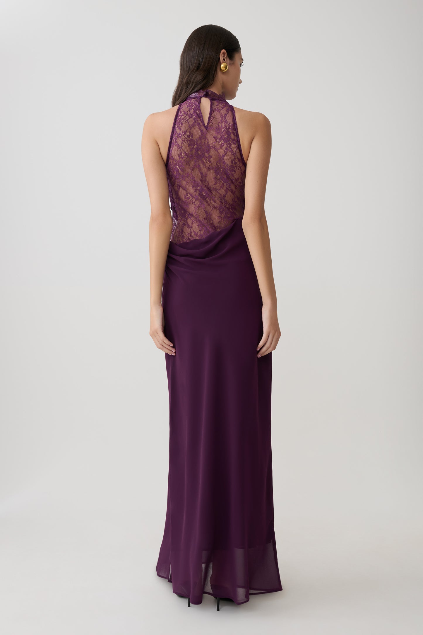 Arra Chiffon And Lace Halter Maxi Dress - Plum