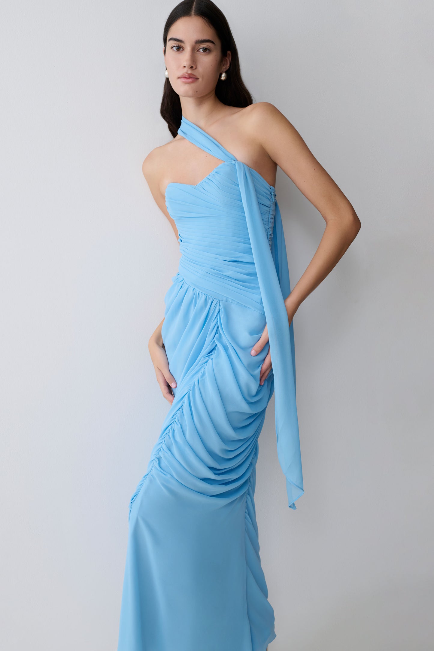 Micaela Chiffon Gathered Maxi Dress - Alaskan Blue
