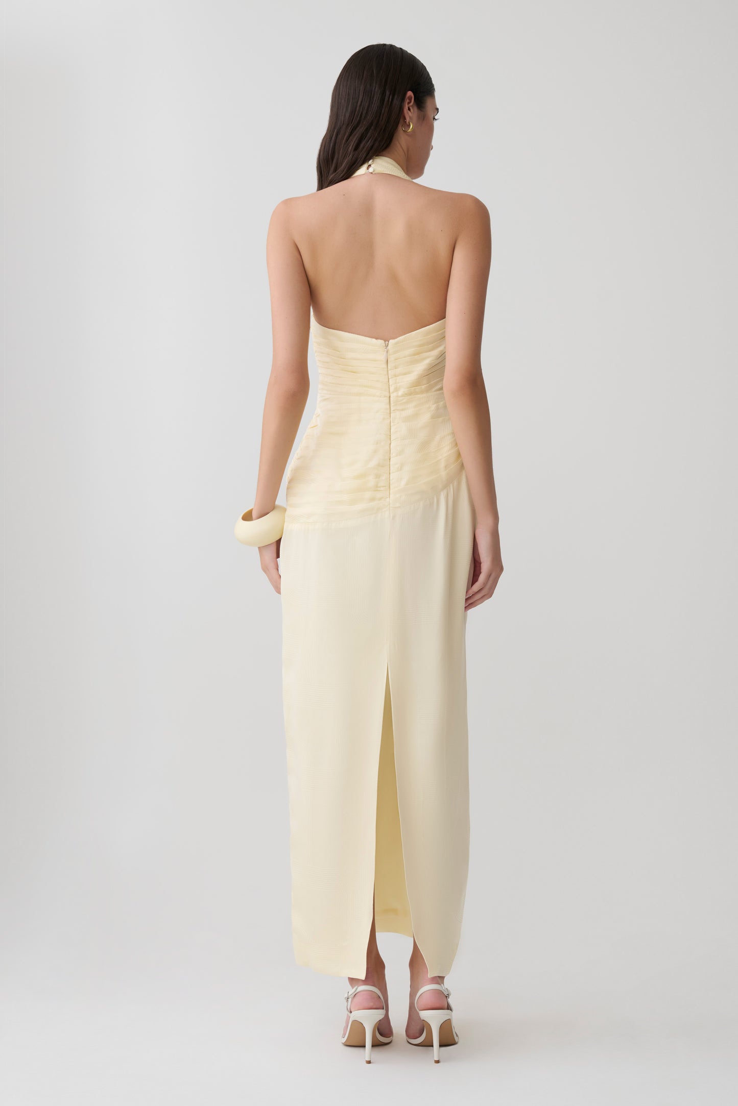 Chiara Halter Satin Maxi Dress - Buttermilk