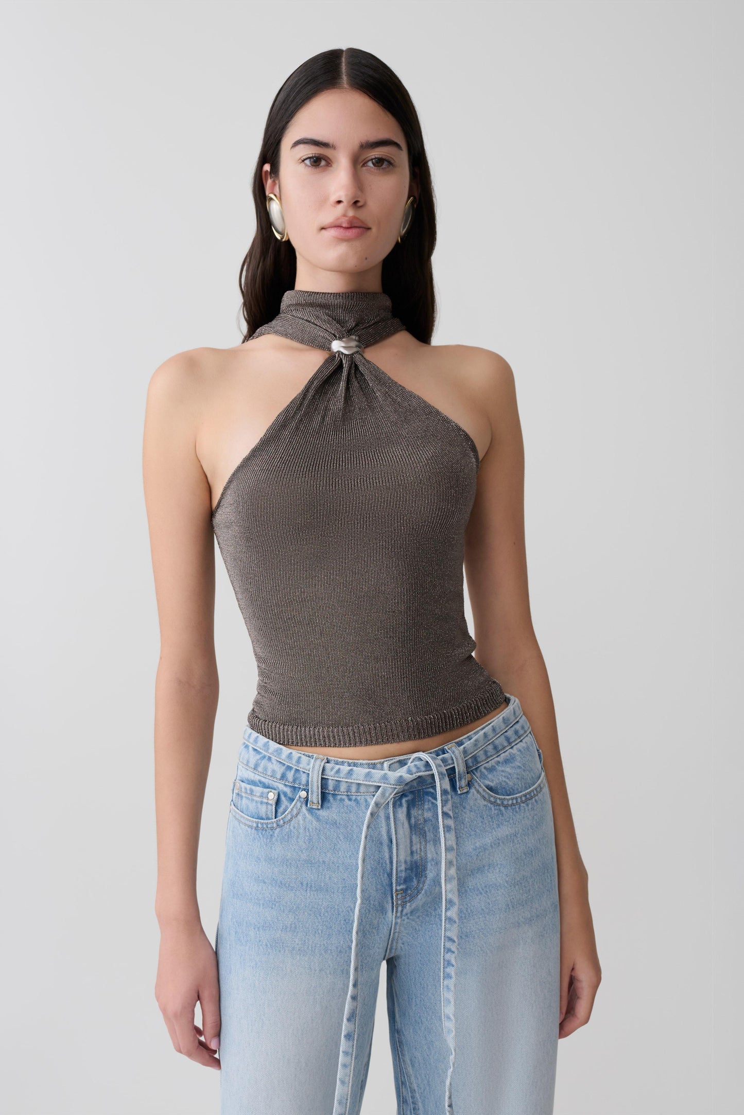 Nikki Lurex Top With Hardware - Gunmetal