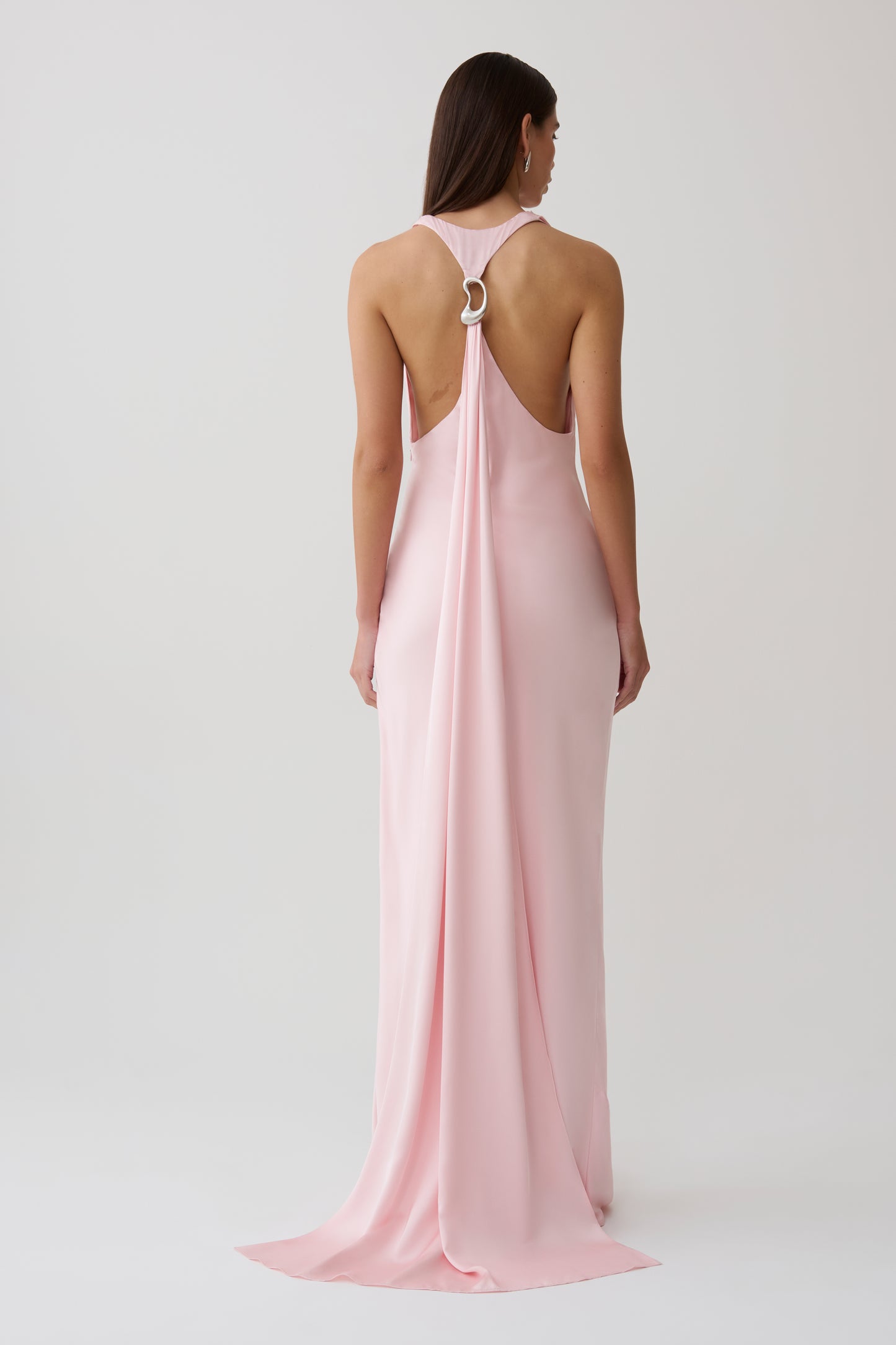 Winnie Halter Satin Maxi Dress With Hardware - Pale Pink