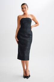 Monet Tweed Strapless Midi Dress - Black