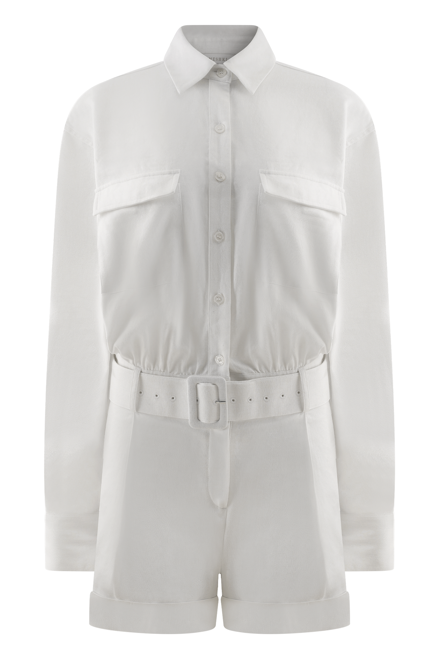 Adia Linen Belted Playsuit - White
