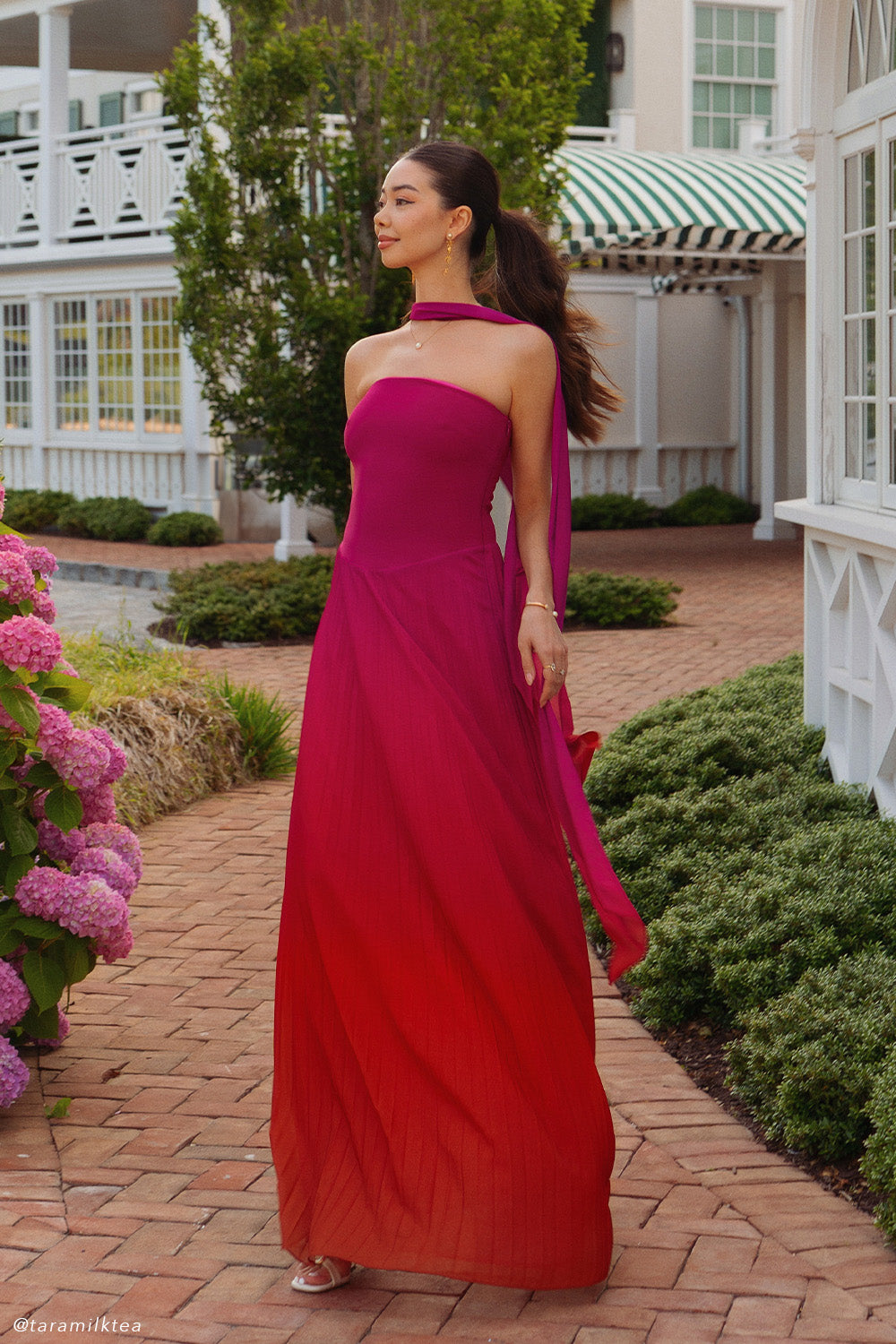 Caira Chiffon Scarf Maxi Dress - Ombre Dark Pink | MESHKI Caira Chiffon Scarf Maxi Dress - Ombre Dark Pink | MESHKI