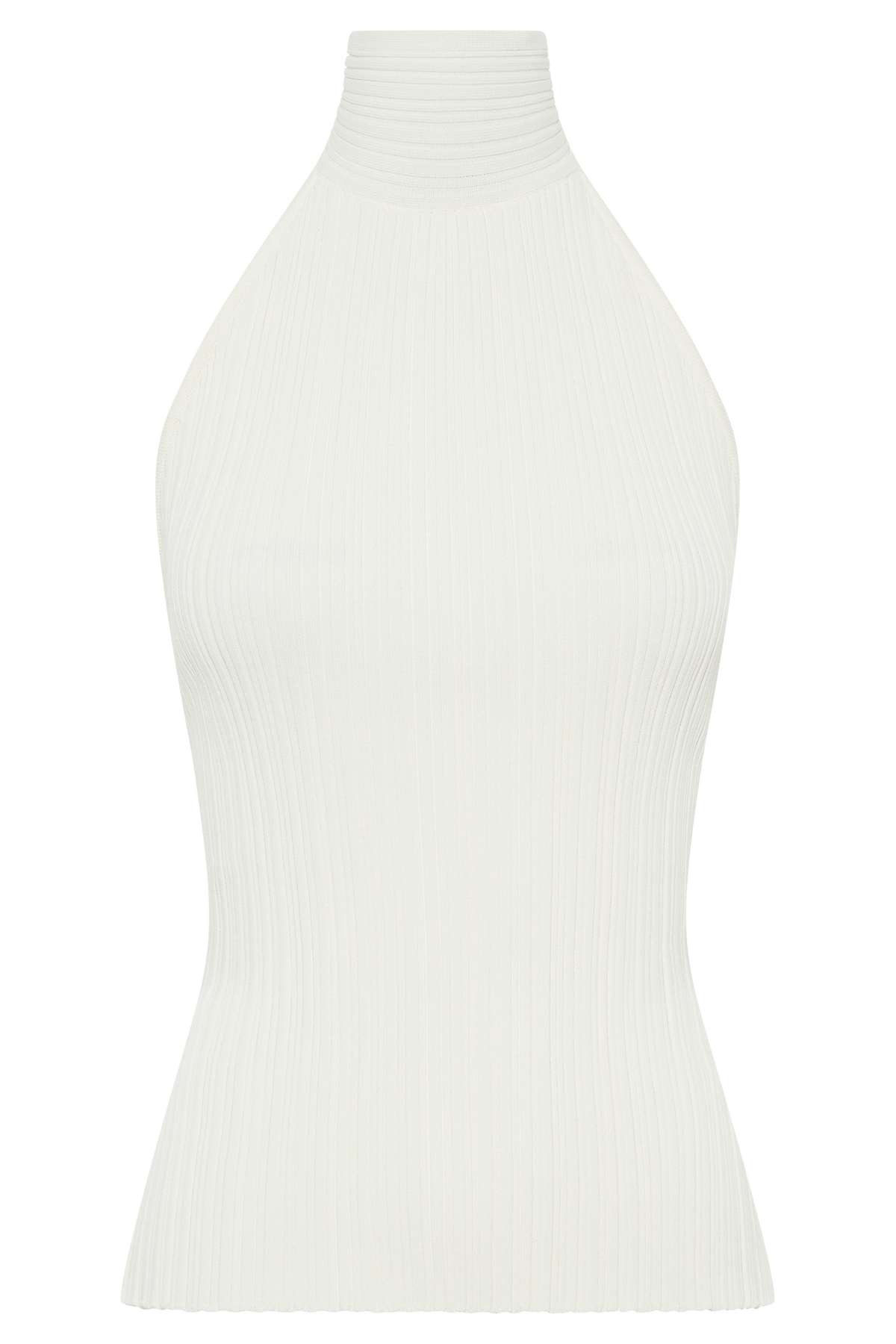 Laila Longline Halter Rib Knit Top - Ivory Marle