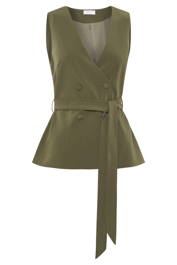 Amelie Suiting Longline Vest - Military Olive