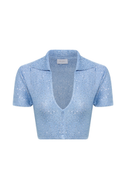 Huntley Sequin Knit Crop Top - Cornflower Blue