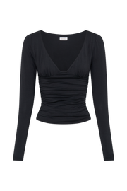 Sutton Ruched Long Sleeve Top - Black