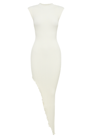 Arden Asymmetrical Rib Knit Maxi Dress - Ivory Marle