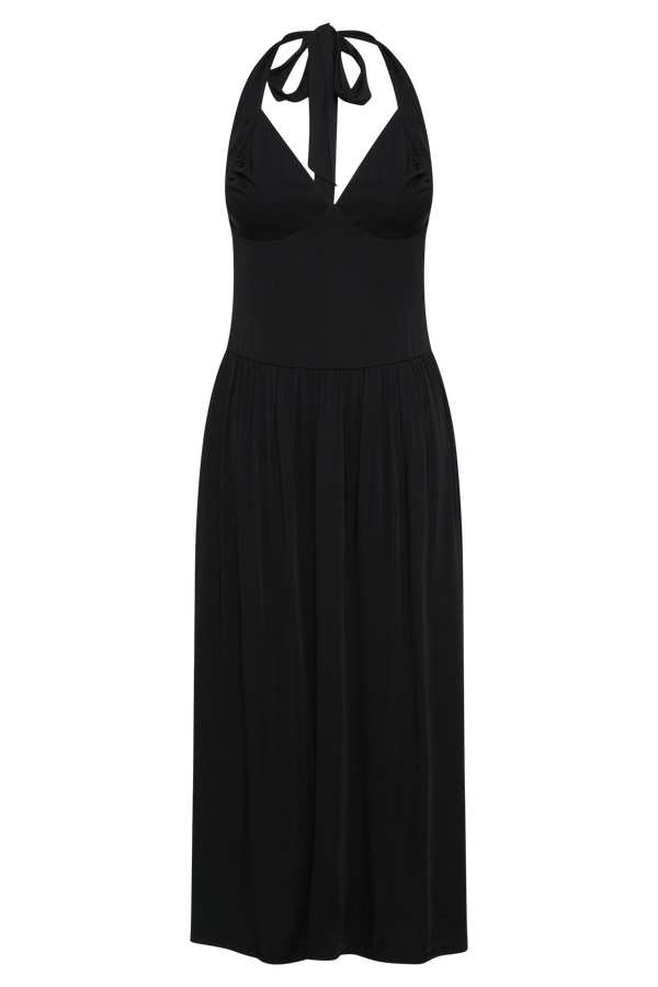 Harriette Halter Midi Dress - Black