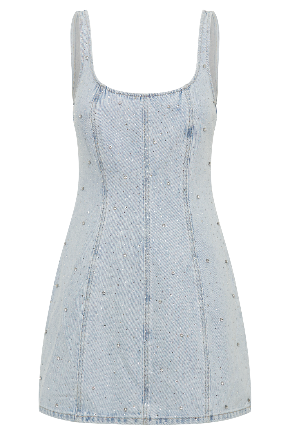 Rue Embellished Denim Mini Dress - Light Blue