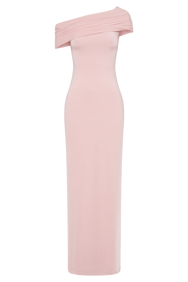 Cassandra Off Shoulder Slinky Maxi Dress - Pale Pink