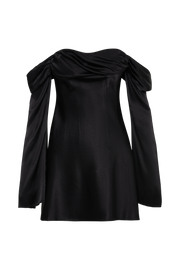 Giselle Off Shoulder Satin Mini Dress - Black