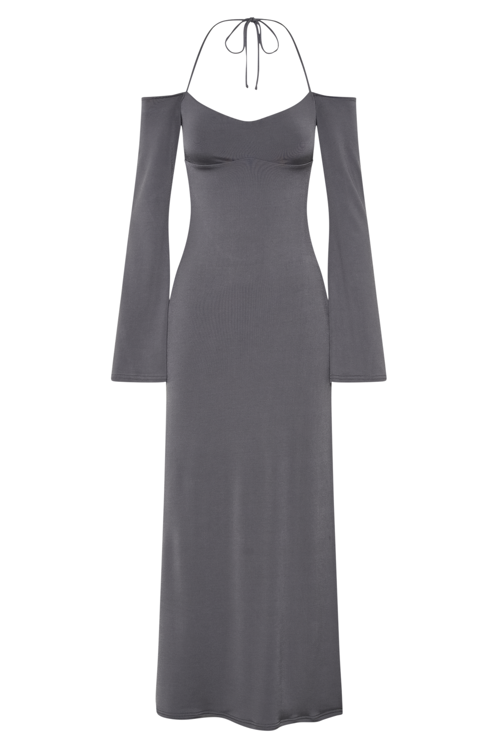 Tia Slinky Off Shoulder Maxi Dress - Charcoal