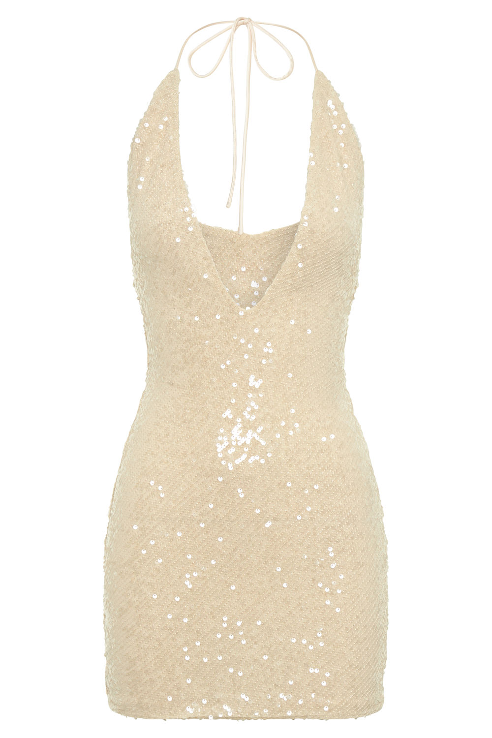 Cecilia Deep V Sequin Mini Dress - Cream