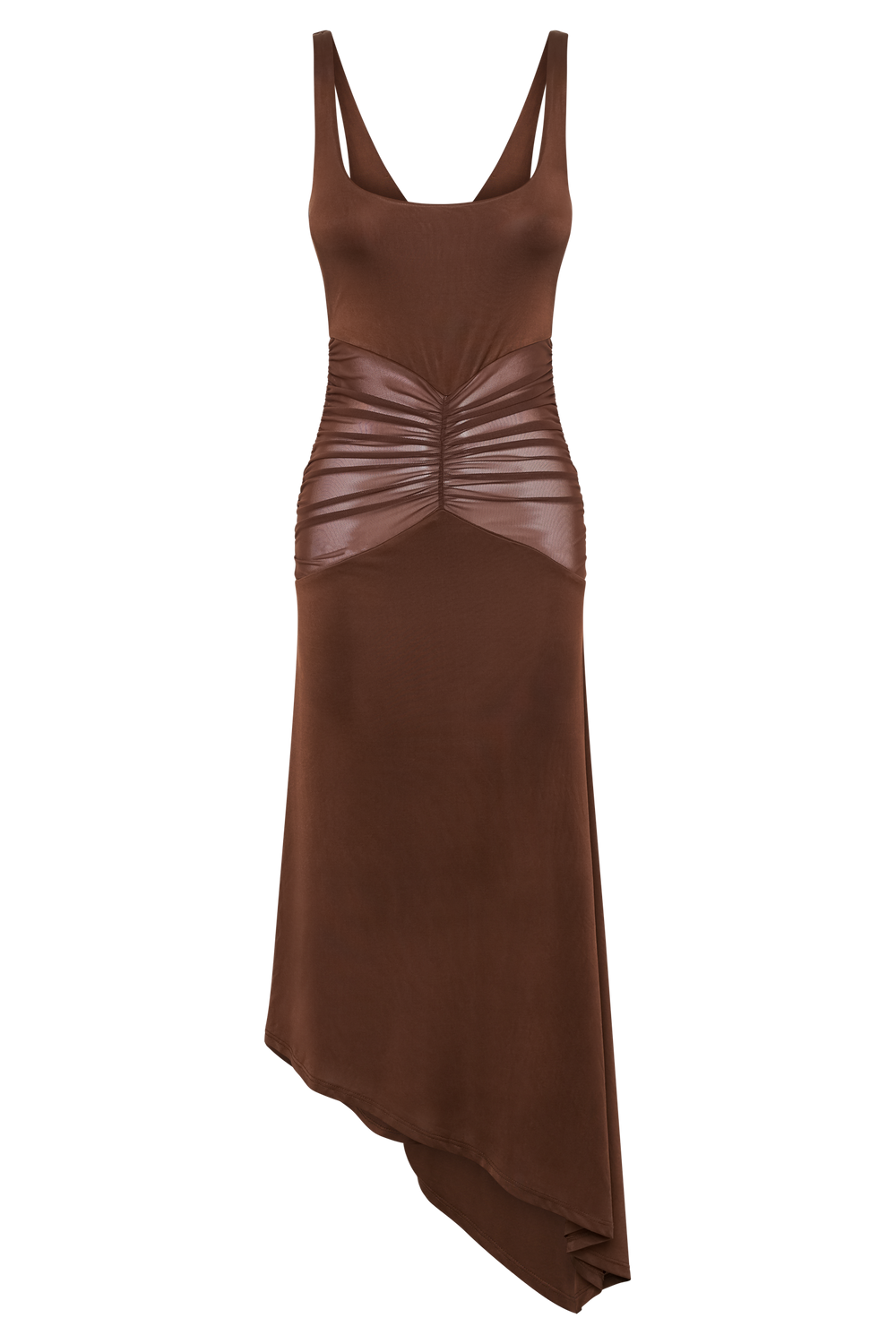 Kora Mesh Panelled Midi Dress - Dark Brown