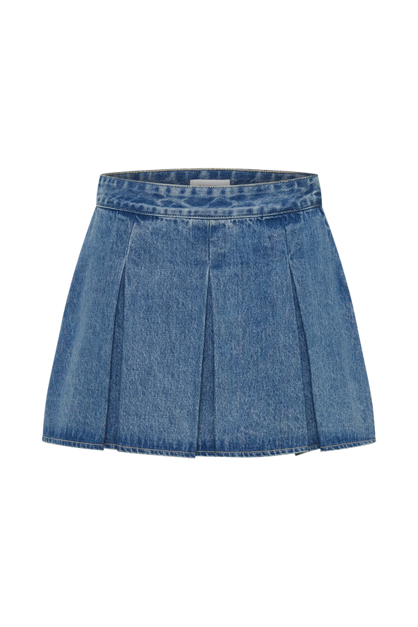 Marnie Box Pleat Mini Skirt - 70'S Blue