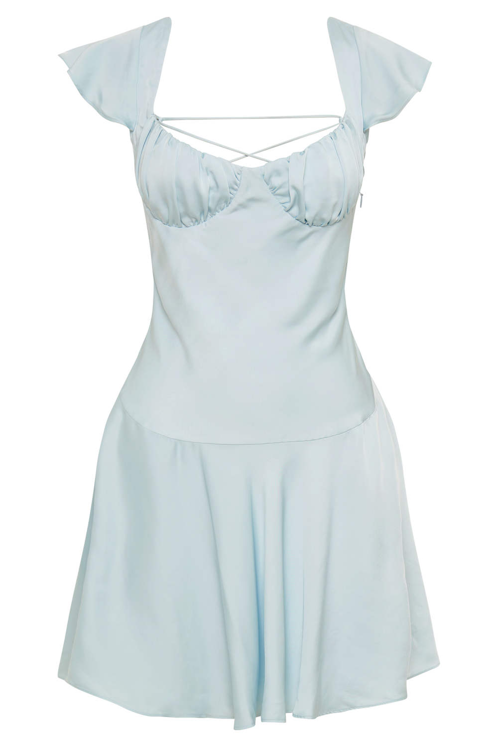 Carson Ruched Satin Mini Dress - Powder Blue