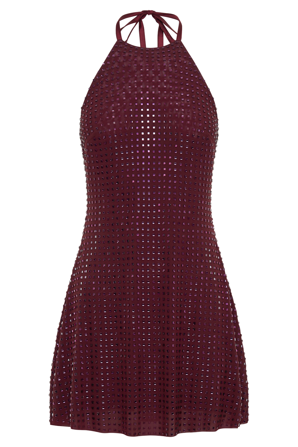 Dorothy Square Diamante Halter Mini Dress - Burgundy